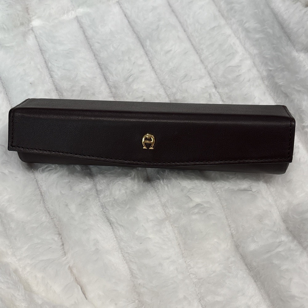 Vintage Etienne Aigner Leather Lipstick Case w/ Mirror Long Dark Burgundy Snap